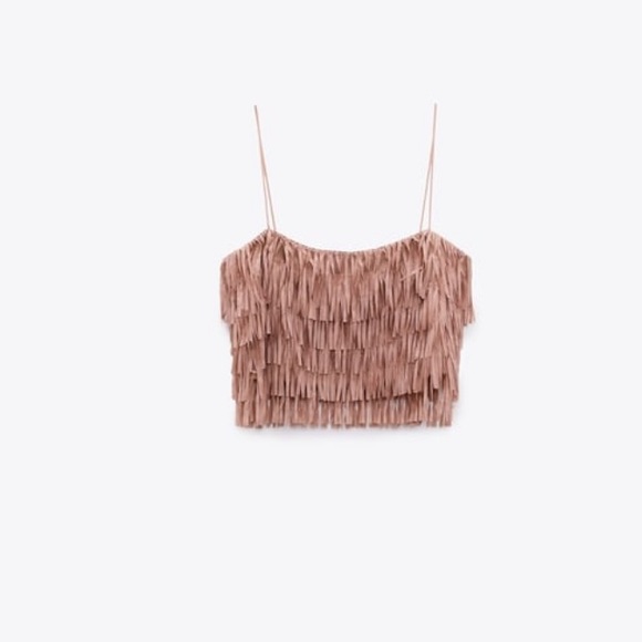 COPY - Zara Pale Pink Fringe crop top - Picture 2 of 5